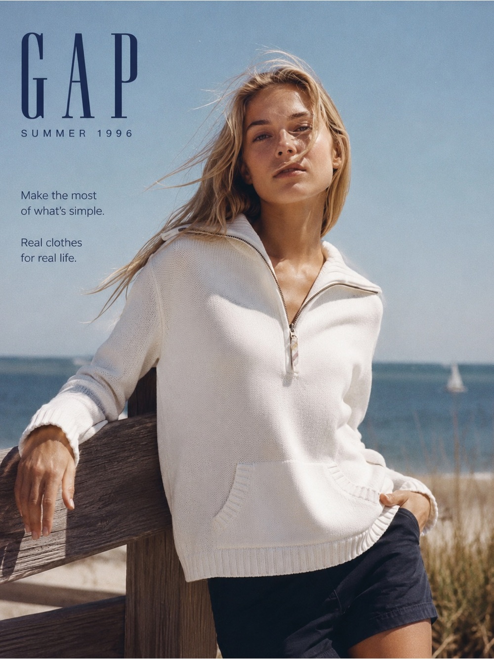 GAP Timeless Off-White Half-Zip 100% Cotton Knit Pullover Size Large